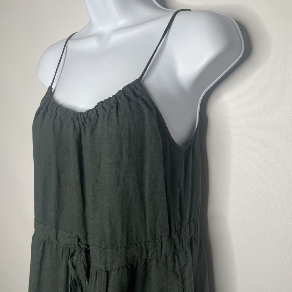 Vince Green Linen Gathered Tie Waist Midi Sundress - Picture 6 of 8